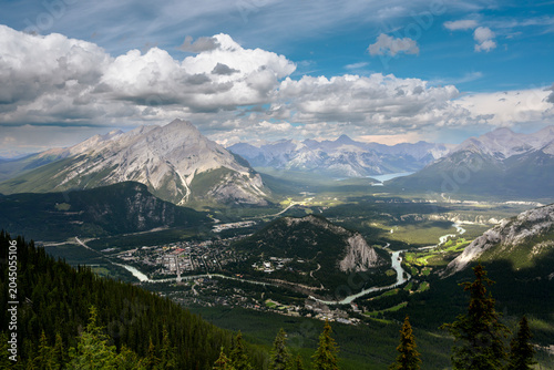 Banff town and Bow Valley panoramic mountain landscape Canada