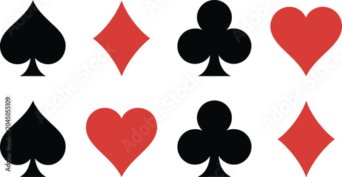 Foto Playing, card, suit icon set, heart spade club and diamond symbols for poker gam