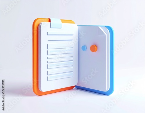 Open digital notepad with text and colorful circles on a clean, bright background