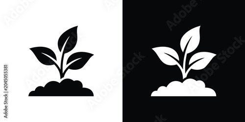 Obraz na płótnie Simple plant seedling sprouting from soil bed icon