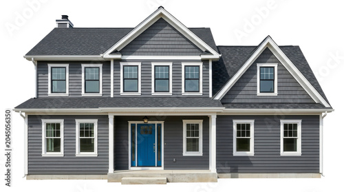 Foto Modern two story suburban house with blue door on a transparent background PNG i