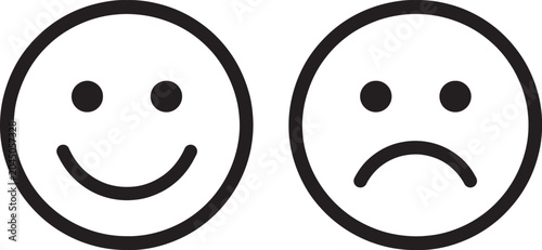 Tableau sur toile A black and white set displaying a happy smiling face and a sad frowning face fo