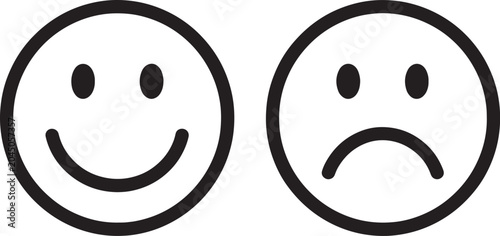 Tableau sur toile A black and white set featuring a happy smiling face and a sad frowning face for