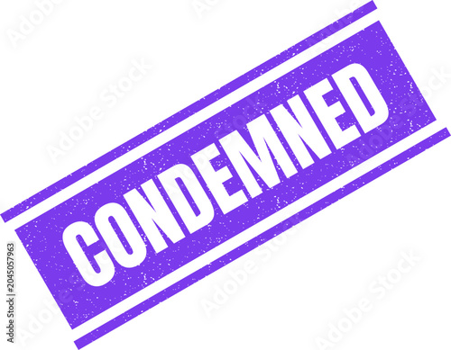 Photography Purple rectangular stamp with the word condemned written in bold white sans seri