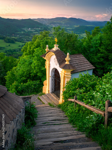 Chapel on a hill in Stiavnicke Vrchy mountains near Banska Stiavnica, Slovakia.