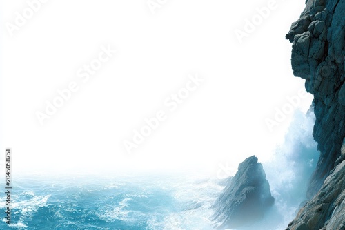 Cliff Overlooks Ocean Waves in Abstract Design Art Landscape