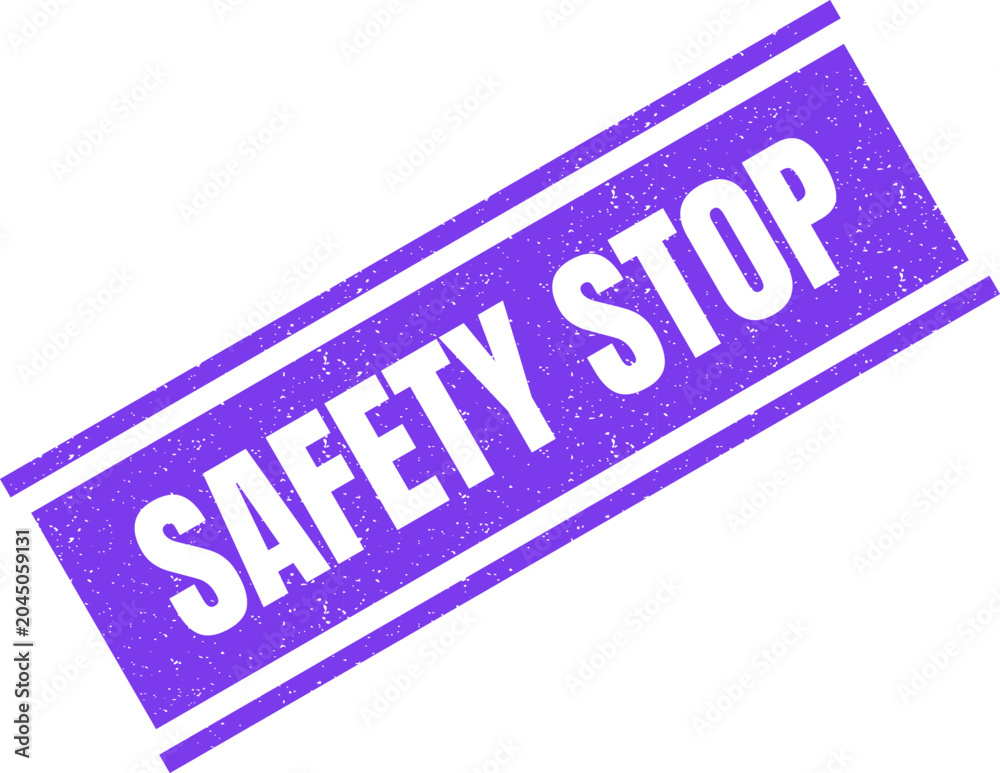 Obraz premium Purple textured rectangular stamp featuring the words safety stop for industrial and workplace warning signs