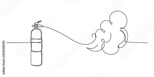 Photos Fire extinguisher spraying foam, single line drawing