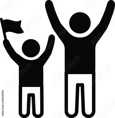 Two Human Figures Celebrating Silhouette Icon