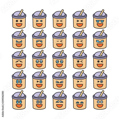 smiling tea cup emoticons set vector illustration