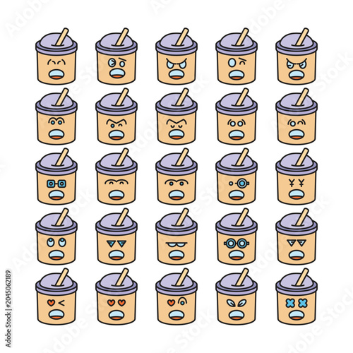 angry tea cup emoticons set vector illustration