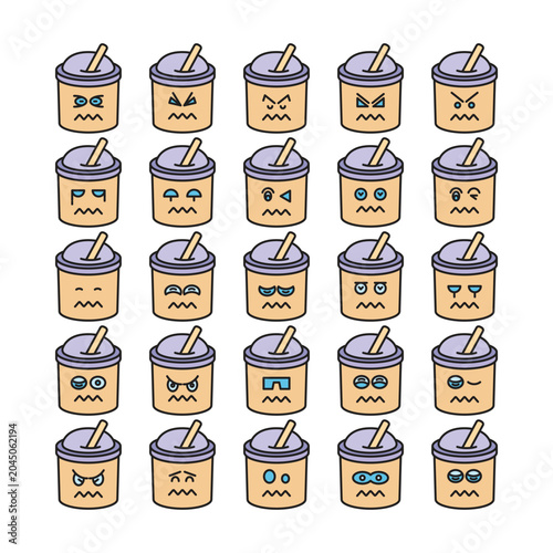 nervous tea cup emoticons set vector illustration