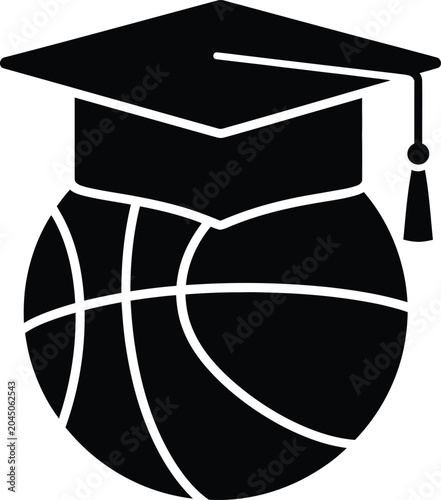 Basketball Wearing Graduation Cap Silhouette Icon