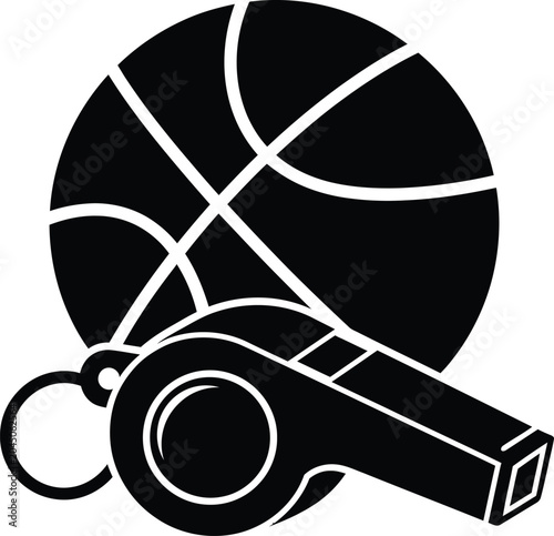 Basketball and Whistle Silhouette Icon