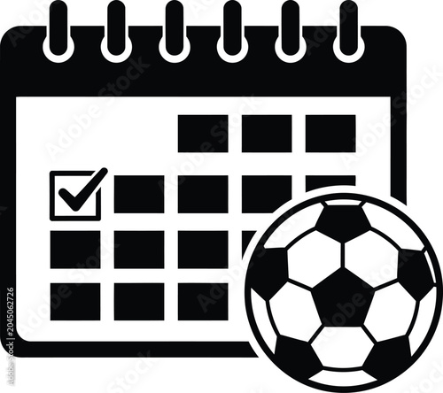 Calendar and Soccer Ball Silhouette Icon