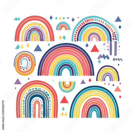 Boho rainbow pattern with geometric shapes