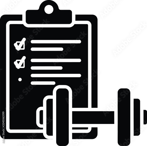 Clipboard Checklist and Dumbbell Silhouette Icon