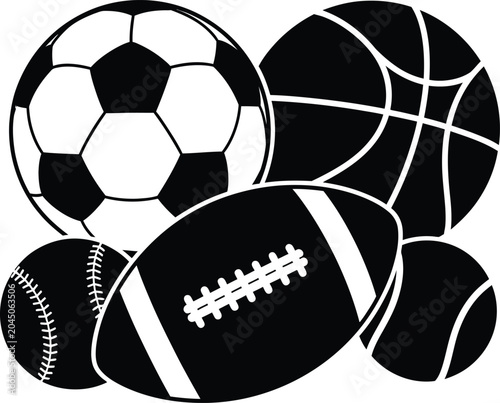 Cluster of Various Sports Balls Silhouette Icon