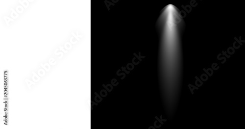 Dramatic spotlight beam on black background, bright stage light effect, cinematic white light flare for product presentation and theater backdrop