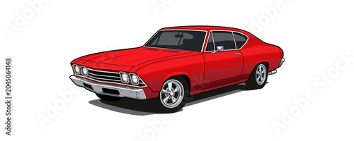 Red Classic American Muscle Car Vector Illustration