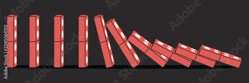 Konstfotografi Domino, effect icon, falling red dominoes representing chain reaction risk manag