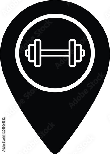 Location Pin with Dumbbell Symbol Silhouette Icon