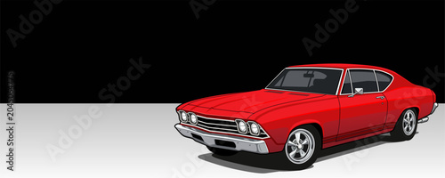 Red Classic American Muscle Car Vector Illustration
