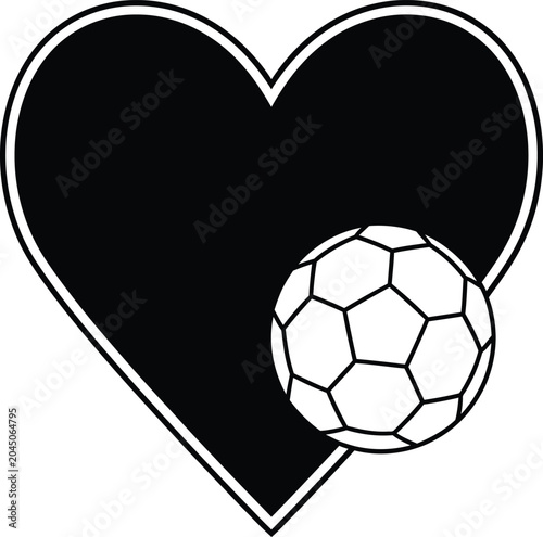 Heart Shape with Soccer Ball Design Silhouette Icon