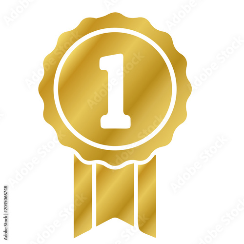 Gold number one award badge with ribbon champion achievement competition excellence metallic isolated celebration recognition