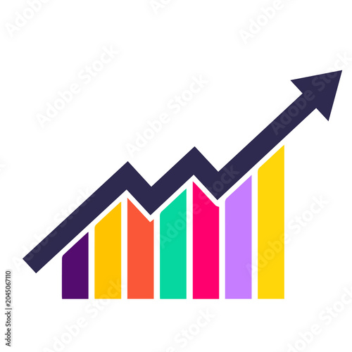 Business growth financial bar chart with upward arrow financial business increase performance analysis marketing statistics strategy investment corporate development progress colorful