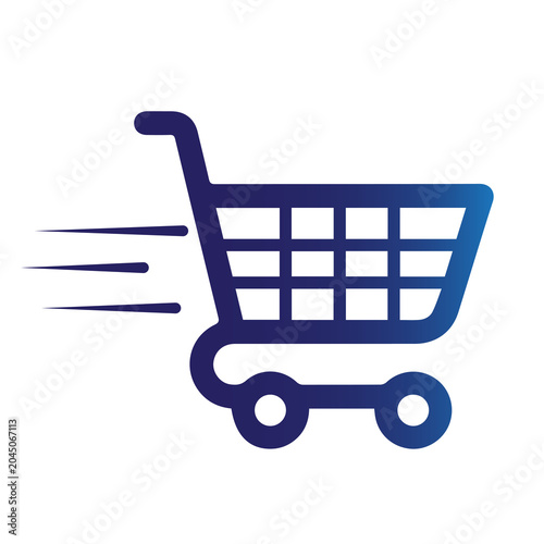 Fast delivery concept with blue shopping cart icon shopping delivery ecommerce commerce business purchase shipping internet consumer logistics transport customer transaction abstract