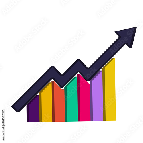 Financial growth bar chart with upward arrow financial business increase performance analysis marketing statistics investment corporate development progress colorful planning