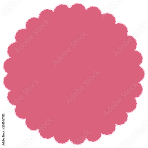 Pink scalloped edge round label or badge with scalloped decorative marketing promotional template illustration background circular ornament presentation identity