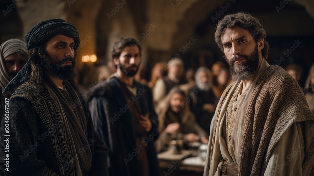 Fototapeta premium As church leaders and apostles gather in Jerusalem, they seek God's wisdom together, bringing unity and clarity to an important decision for the growing church. 