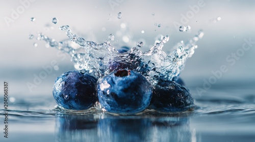 Dynamic Blueberry Burst Over Sparkling Water Surface
