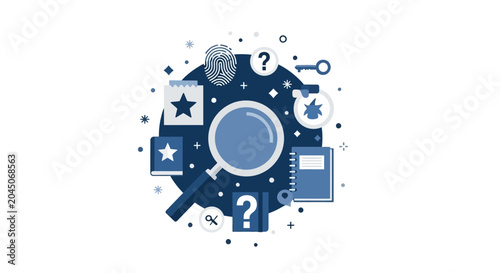 Investigation and Mystery Solving Concept Illustration with Magnifying Glass and Detective Icons