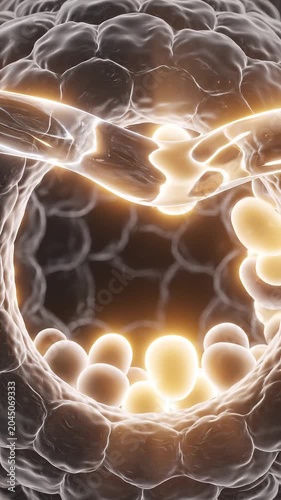 Abstract organic cellular flow with glowing bio-luminescent liquid loop 3