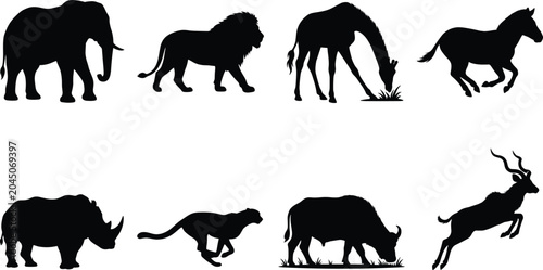 Bild auf Leinwand Wild animal silhouette illustrations, elephant lion giraffe horse rhinoceros che