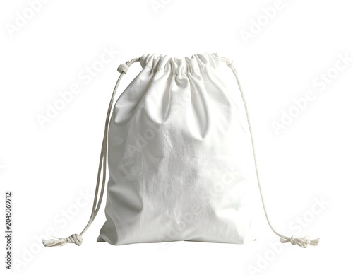 Simple white drawstring bag with fabric texture and rope ties