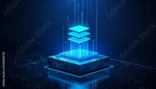 Futuristic holographic stacked layers symbolizing digital data systems