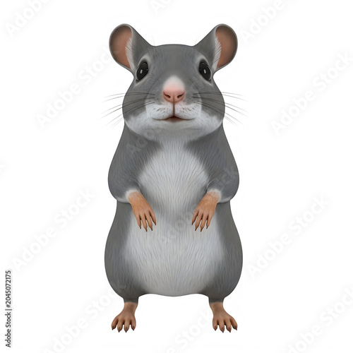 Gray hamster sitting with orange feet isolated on white background