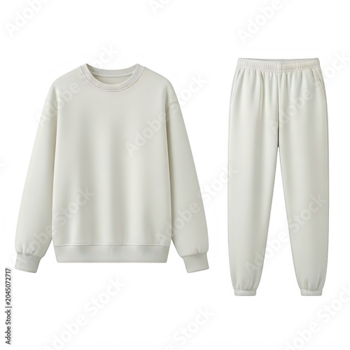Minimalist light gray casual sweatshirt and sweatpants set isolated on white background