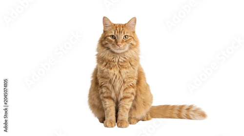 Bild auf Leinwand Orange longhair cat sitting isolated transparent PNG cutout, fluffy ginger tabby