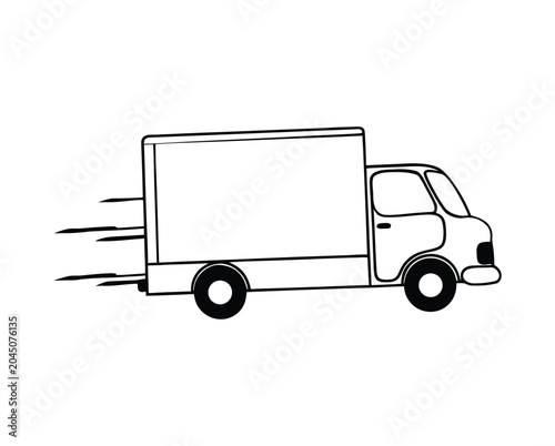 Fast moving shipping delivery truck line art vector icon for transportation apps and websites logistics vehicle illustration
