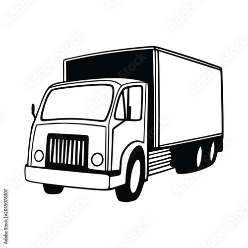 Delivery Box Truck Outline Vector Icon, Cargo Transport Van Line Illustration