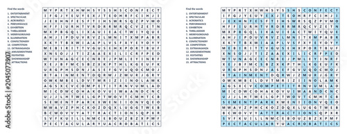 Bild auf Leinwand Word search puzzle with answers and highlighted clues