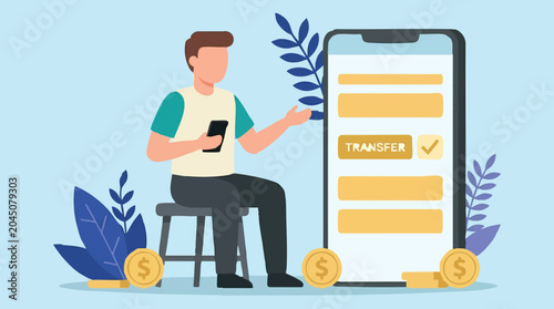 Mobile Banking Man Making Online Money Transfer with Smartphone