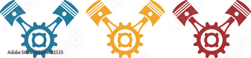Bild auf Leinwand V Engine Pistons and Gears Icons motor automobile