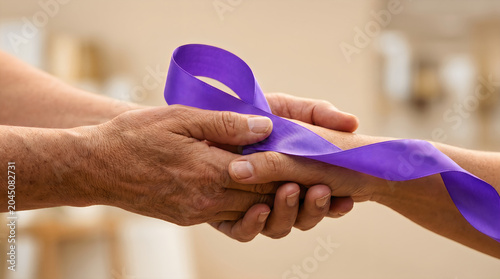 Support Hands Holding Purple Ribbon