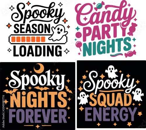Halloween T-Shirt Design Set Spooky Halloween Quote Bundle